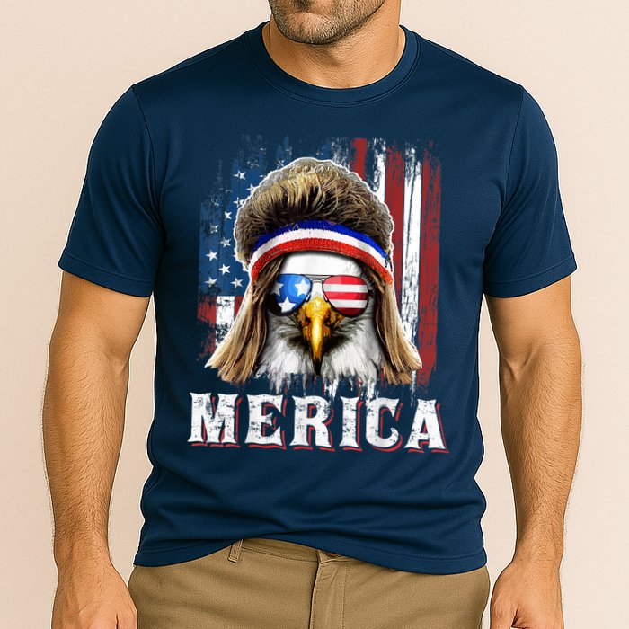 Merica Eagle Mullet 4th Of July American Flag Stars Stripes Cooling Performance Crew T-Shirt