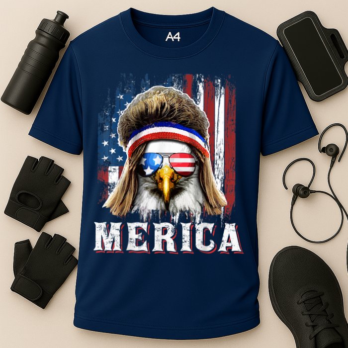 Merica Eagle Mullet 4th Of July American Flag Stars Stripes Cooling Performance Crew T-Shirt