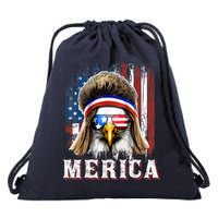 Merica Eagle Mullet 4th Of July American Flag Stars Stripes Drawstring Bag