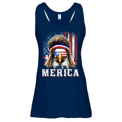 Merica Eagle Mullet 4th Of July American Flag Stars Stripes Ladies Essential Flowy Tank