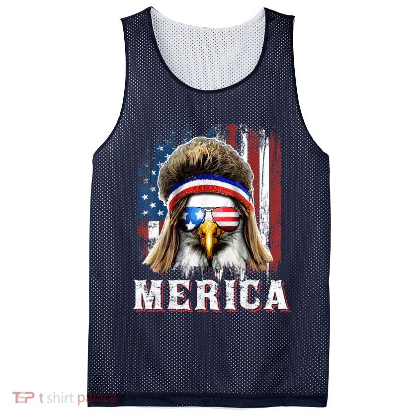 Merica Eagle Mullet 4th Of July American Flag Stars Stripes Mesh Reversible Basketball Jersey Tank