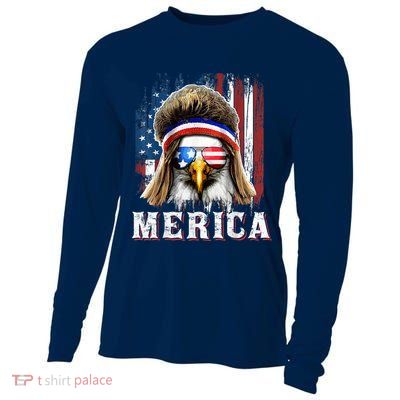 Merica Eagle Mullet 4th Of July American Flag Stars Stripes Cooling Performance Long Sleeve Crew