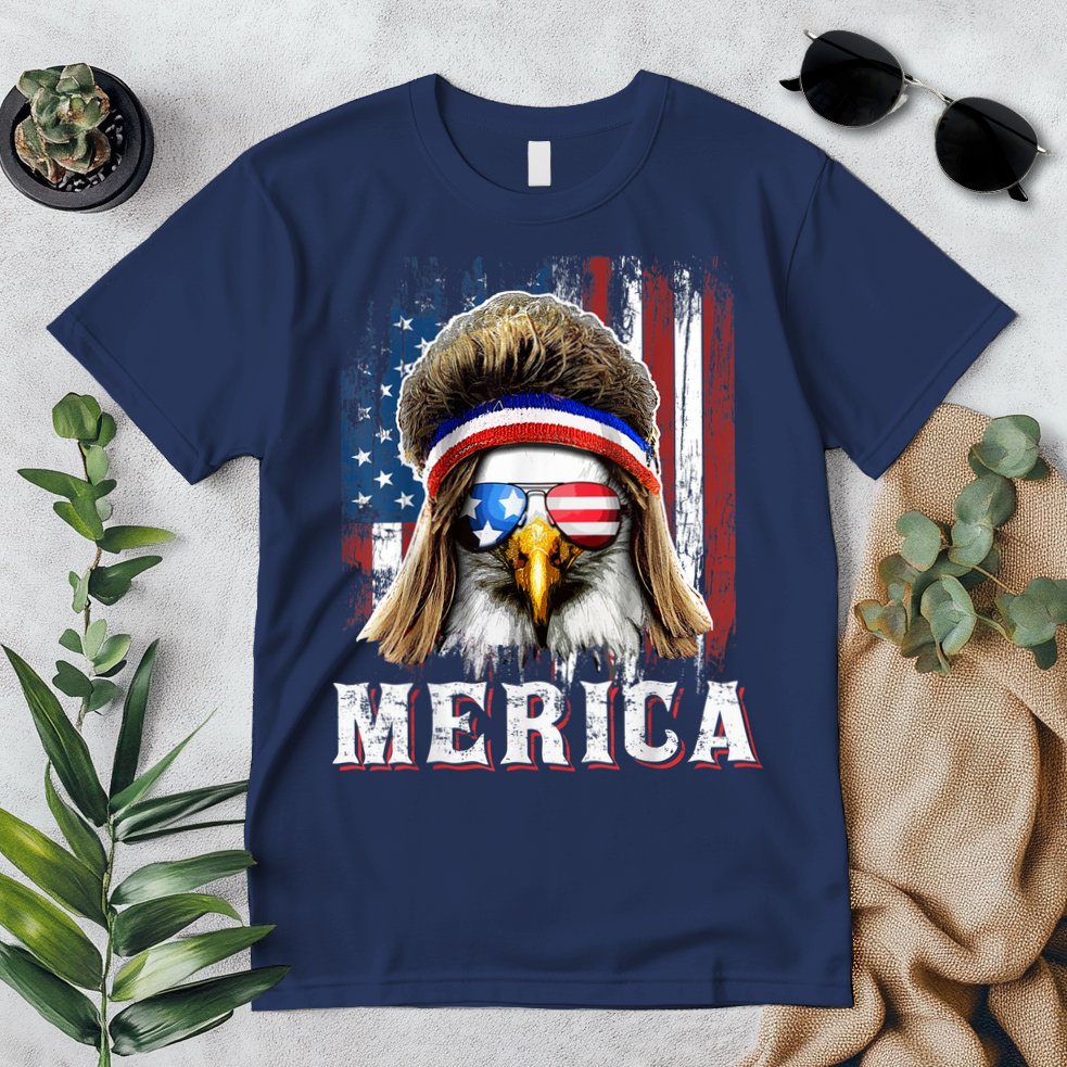 Merica Eagle Mullet 4th Of July American Flag Stars Stripes Premium T-Shirt