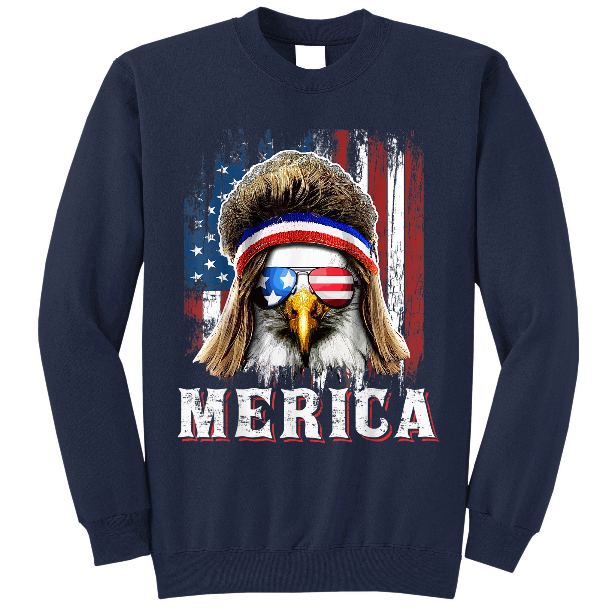 Merica Eagle Mullet 4th Of July American Flag Stars Stripes Tall Sweatshirt