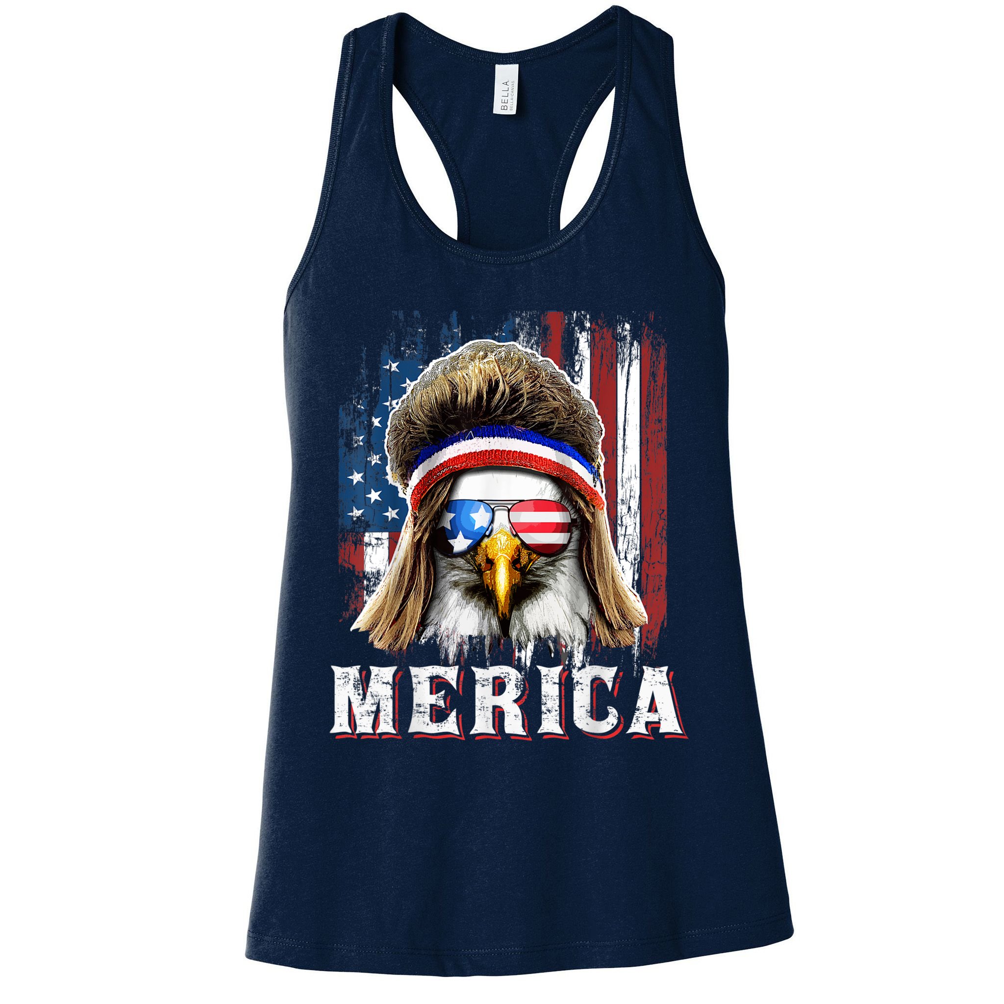 Merica Eagle Mullet 4th Of July American Flag Stars Stripes Womens Tank Top