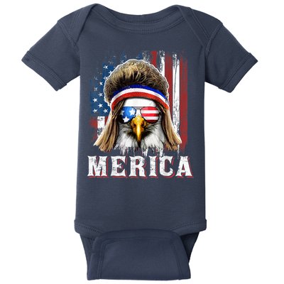 Merica Eagle Mullet 4th Of July American Flag Stars Stripes Baby Bodysuit