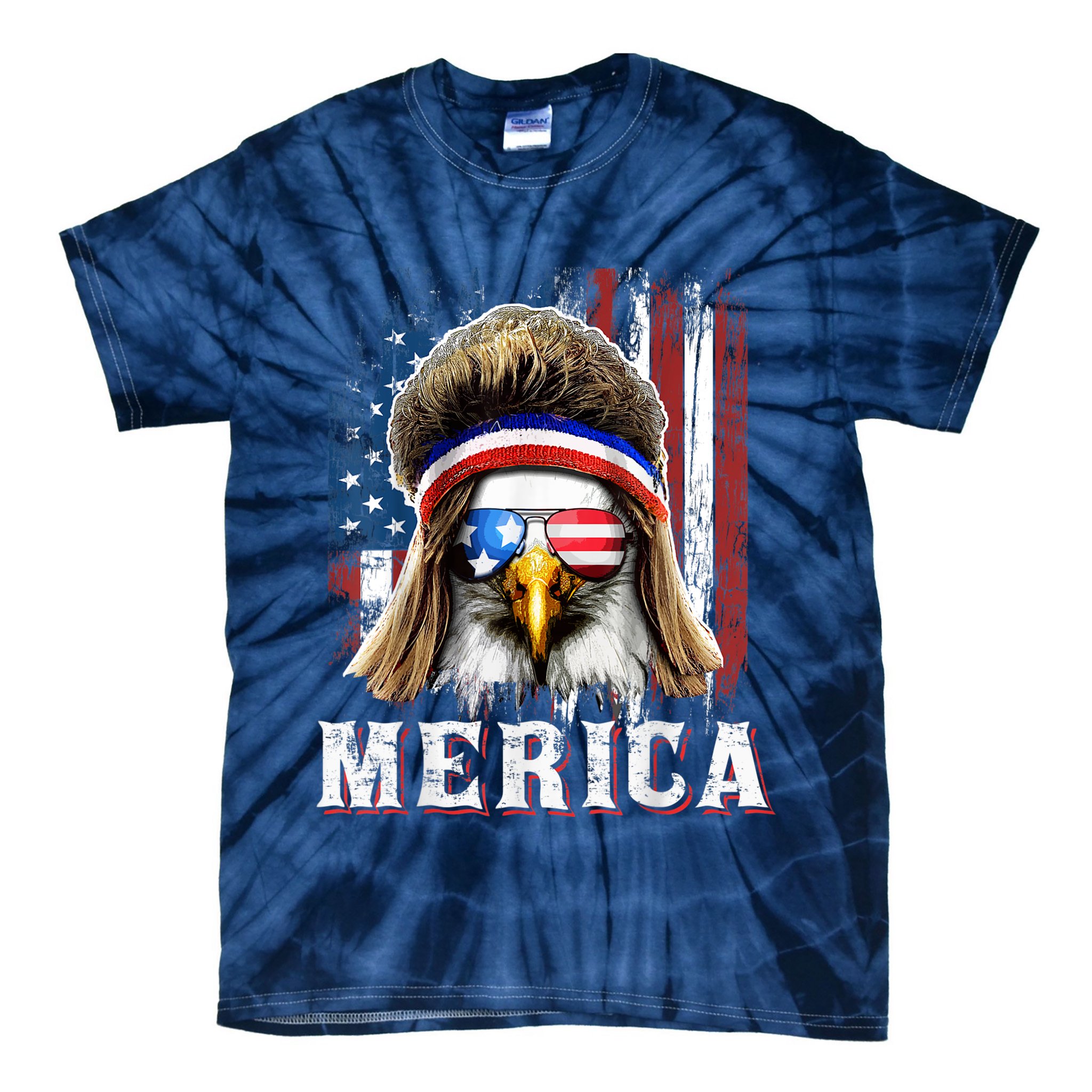 Merica Eagle Mullet 4th Of July American Flag Stars Stripes Tie-Dye T-Shirt