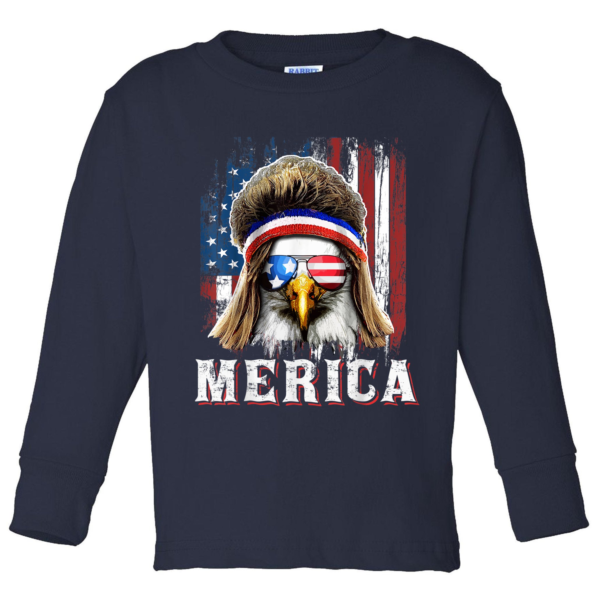 Merica Eagle Mullet 4th Of July American Flag Stars Stripes Toddler Long Sleeve Shirt