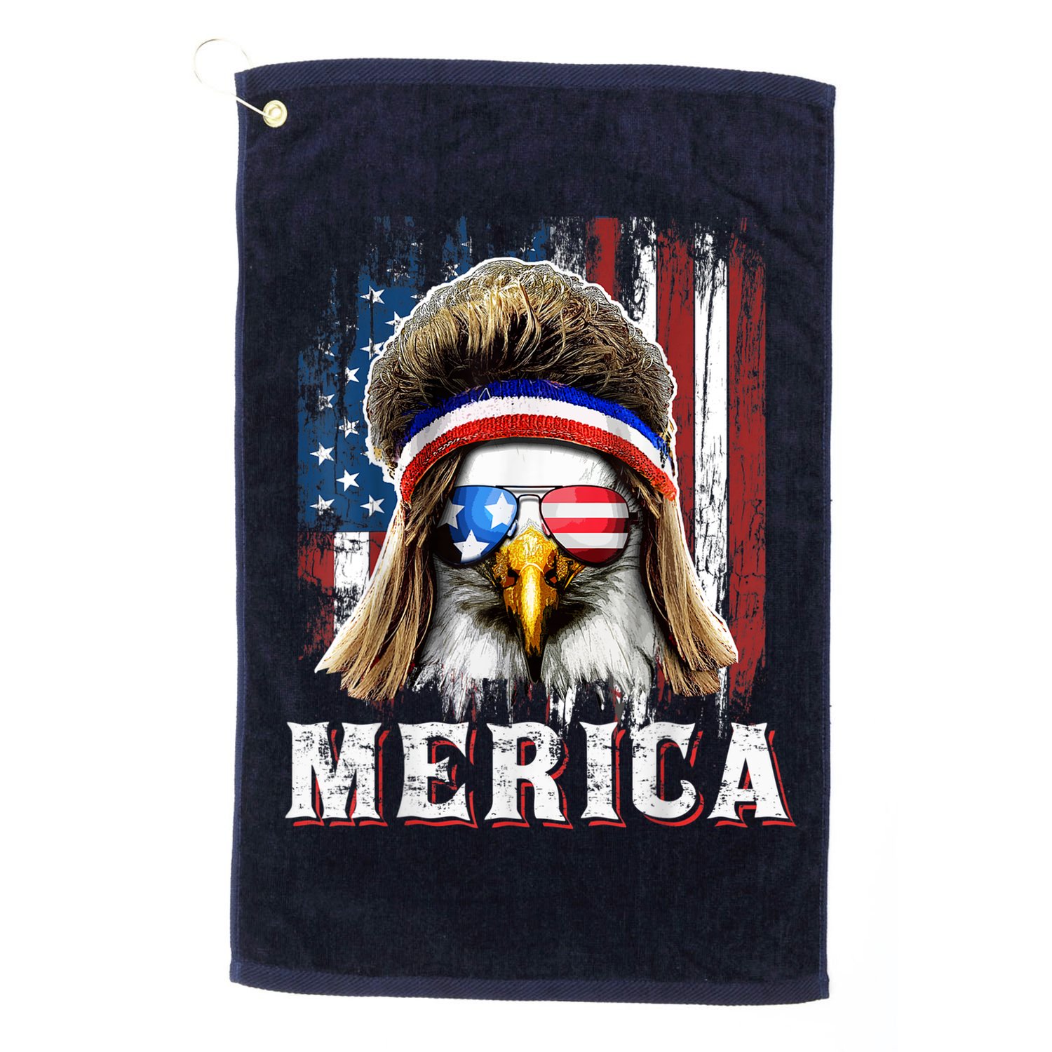 Merica Eagle Mullet 4th Of July American Flag Stars Stripes Golf Towel