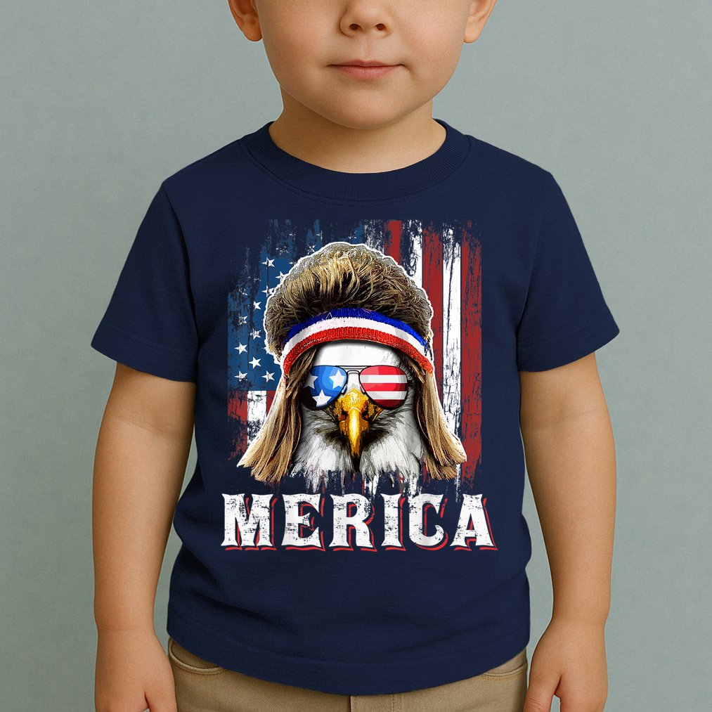 Merica Eagle Mullet 4th Of July American Flag Stars Stripes Toddler T-Shirt