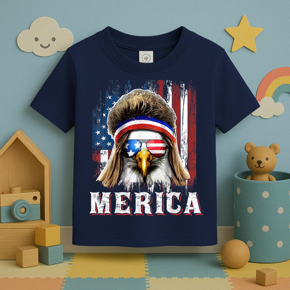 Merica Eagle Mullet 4th Of July American Flag Stars Stripes Toddler T-Shirt