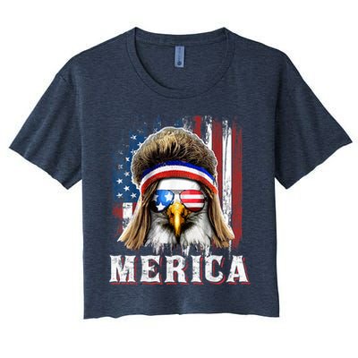 Merica Eagle Mullet 4th Of July American Flag Stars Stripes Women's Crop Top Tee