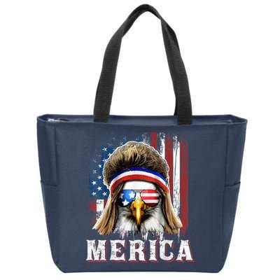 Merica Eagle Mullet 4th Of July American Flag Stars Stripes Zip Tote Bag