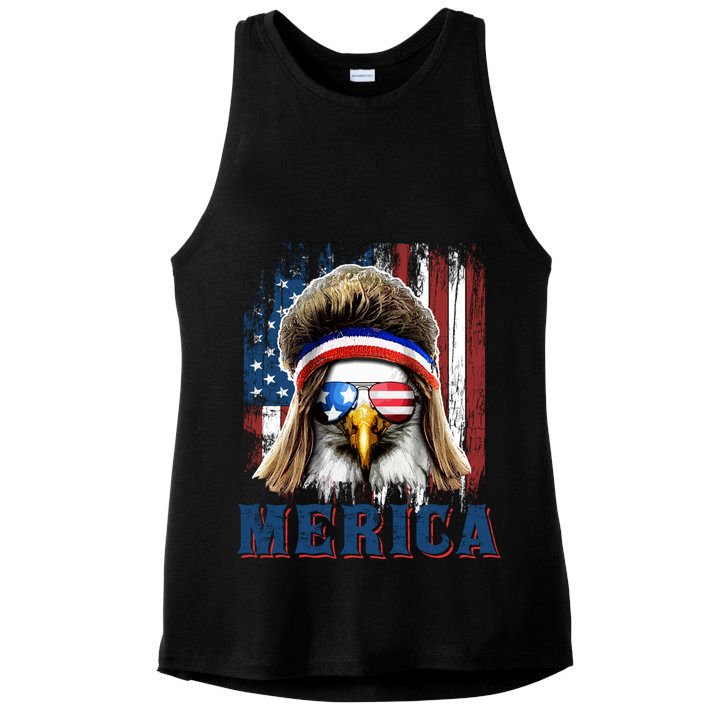 Merica Eagle Mullet Shirt 4th Of July American Flag Ladies PosiCharge Tri-Blend Wicking Tank