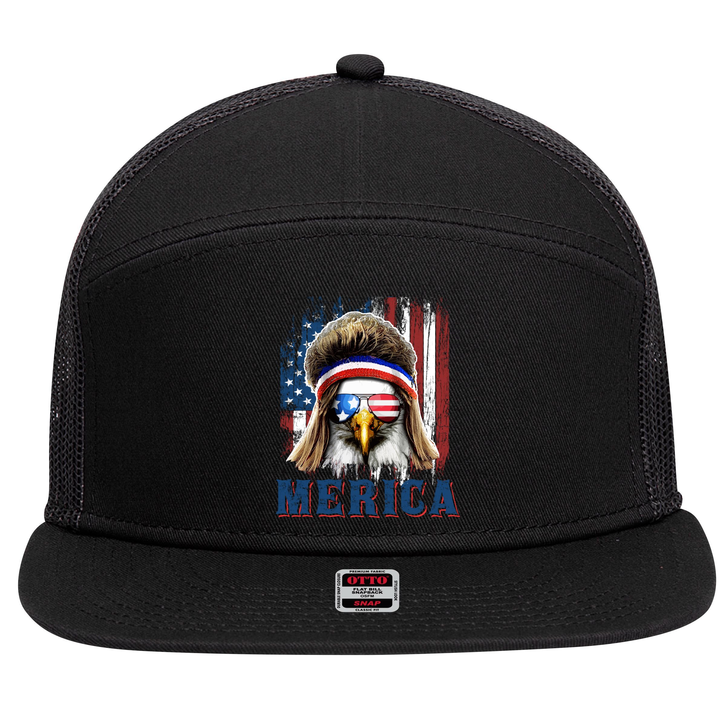 Merica Eagle Mullet Shirt 4th Of July American Flag 7 Panel Mesh Trucker Snapback Hat