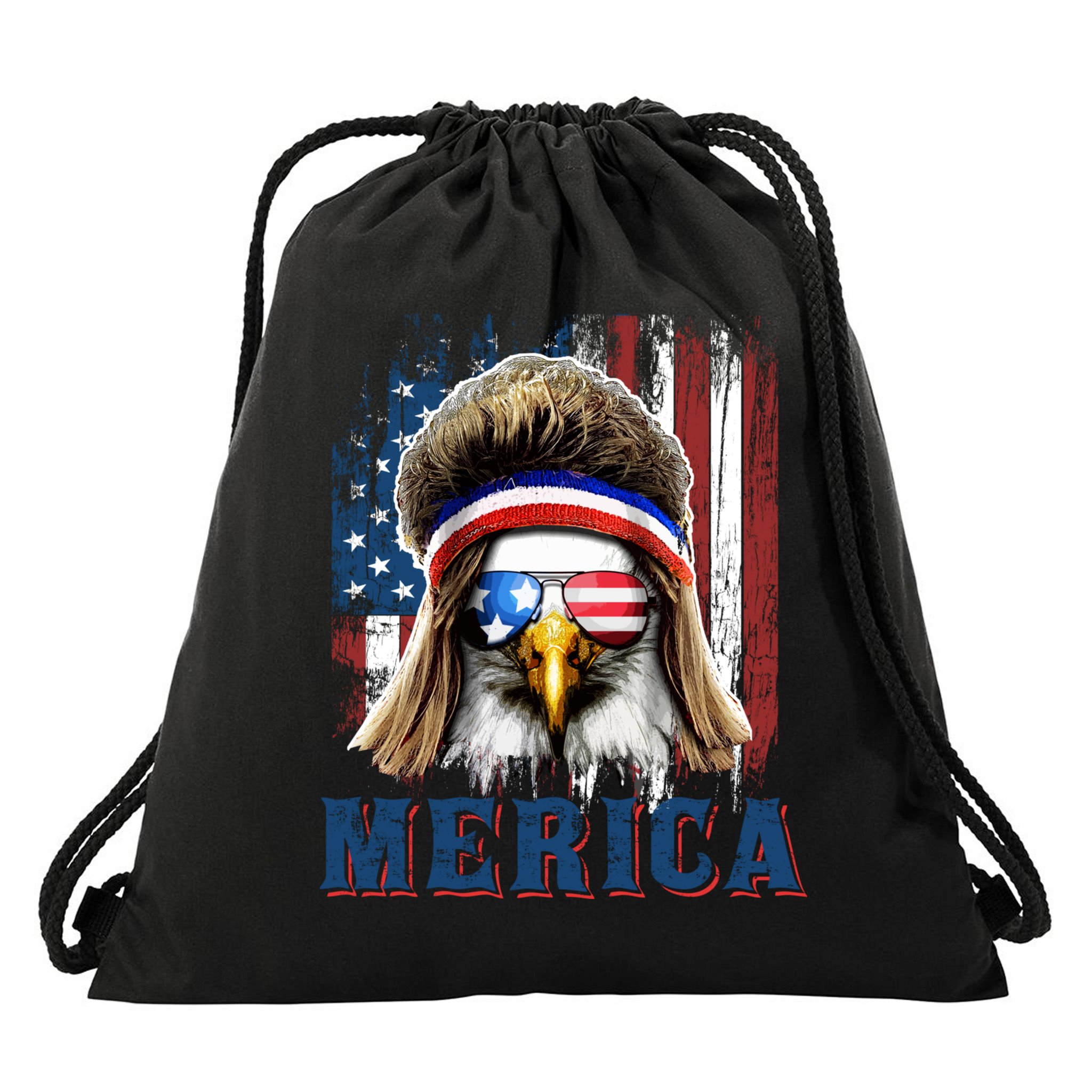 Merica Eagle Mullet Shirt 4th Of July American Flag Drawstring Bag