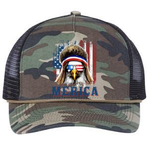 Merica Eagle Mullet Shirt 4th Of July American Flag Retro Rope Trucker Hat Cap