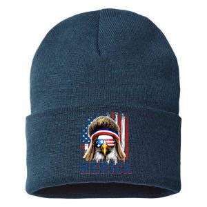 Merica Eagle Mullet Shirt 4th Of July American Flag Sustainable Knit Beanie