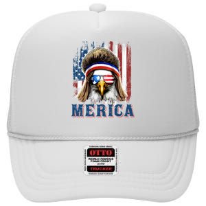 Merica Eagle Mullet Shirt 4th Of July American Flag High Crown Mesh Back Trucker Hat