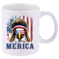 Merica Eagle Mullet Shirt 4th Of July American Flag 11oz C Handle Ceramic Mug