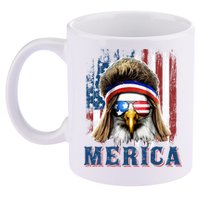 Merica Eagle Mullet Shirt 4th Of July American Flag 11oz C Handle Ceramic Mug