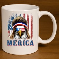 Merica Eagle Mullet Shirt 4th Of July American Flag 11oz C Handle Ceramic Mug