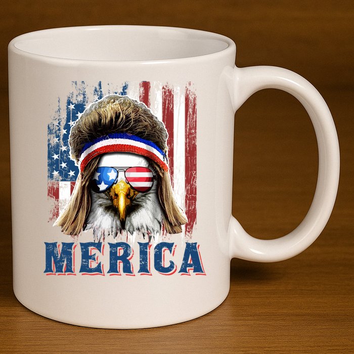 Merica Eagle Mullet Shirt 4th Of July American Flag 11oz C Handle Ceramic Mug