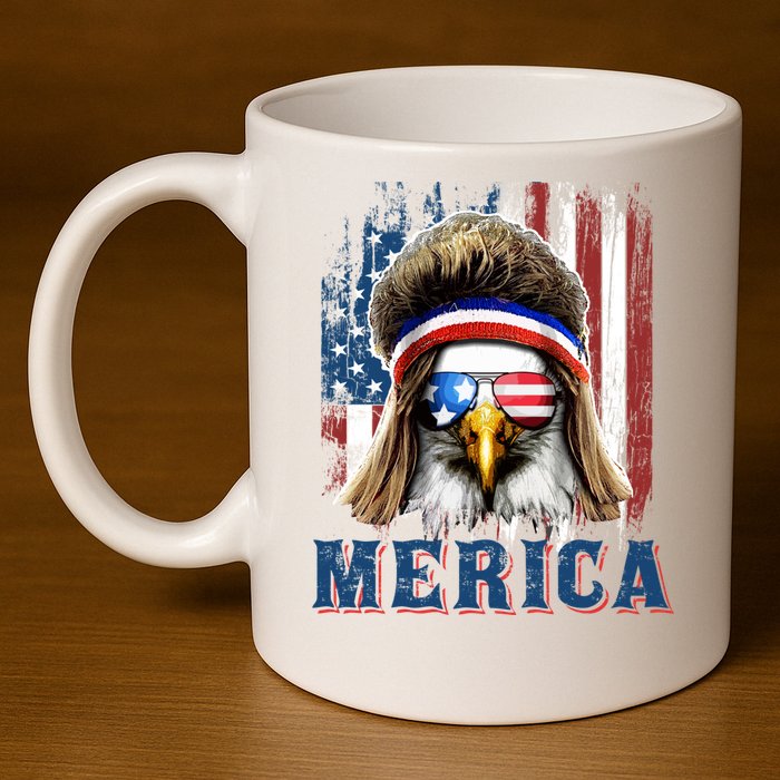 Merica Eagle Mullet Shirt 4th Of July American Flag 11oz C Handle Ceramic Mug