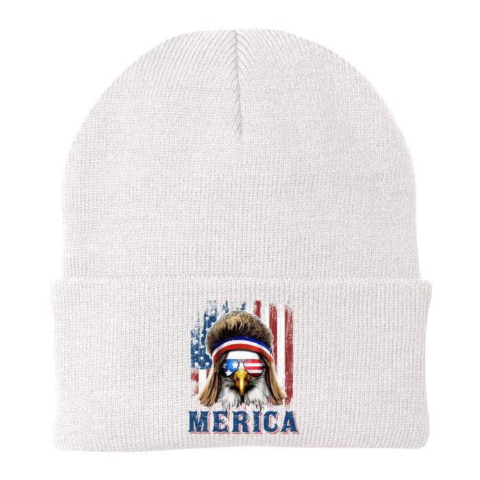 Merica Eagle Mullet Shirt 4th Of July American Flag Knit Cap Winter Beanie