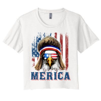 Merica Eagle Mullet Shirt 4th Of July American Flag Women's Crop Top Tee
