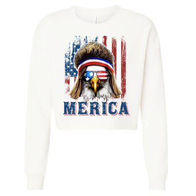 Merica Eagle Mullet Shirt 4th Of July American Flag Cropped Pullover Crew