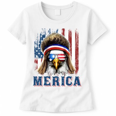 Merica Eagle Mullet Shirt 4th Of July American Flag Womens T-Shirt