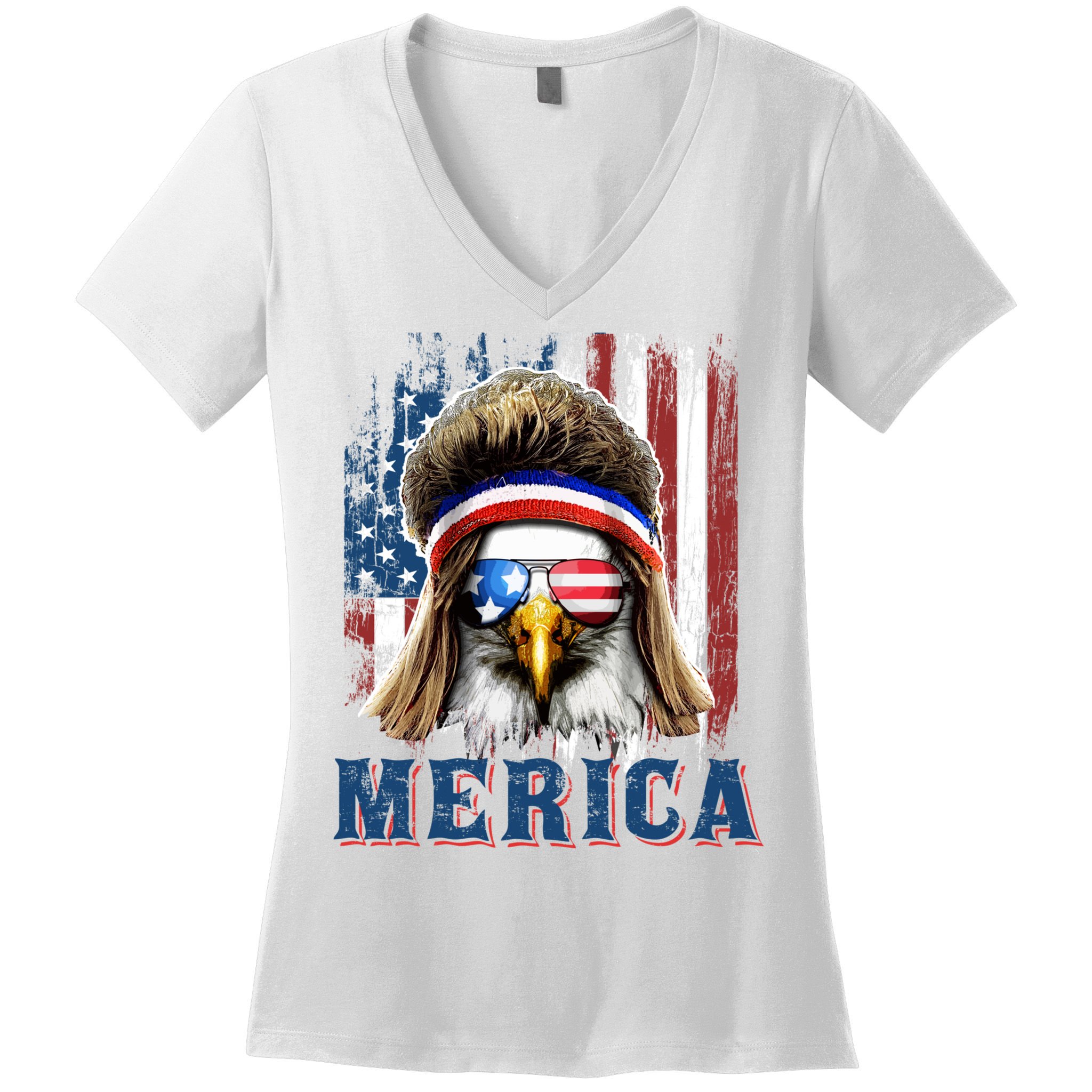 Merica Eagle Mullet Shirt 4th Of July American Flag Women's V-Neck T-Shirt
