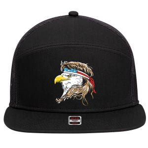 Merica Eagle Mullet 4th Of July 7 Panel Mesh Trucker Snapback Hat