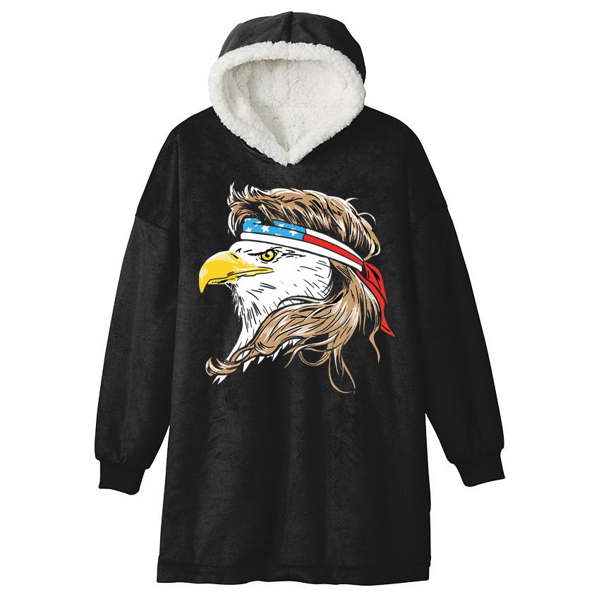Merica Eagle Mullet 4th Of July Hooded Wearable Blanket