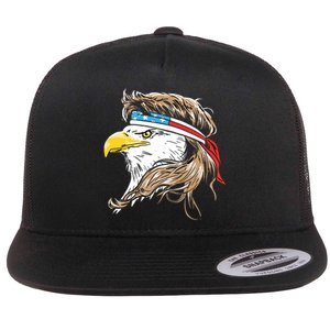 Merica Eagle Mullet 4th Of July Flat Bill Trucker Hat