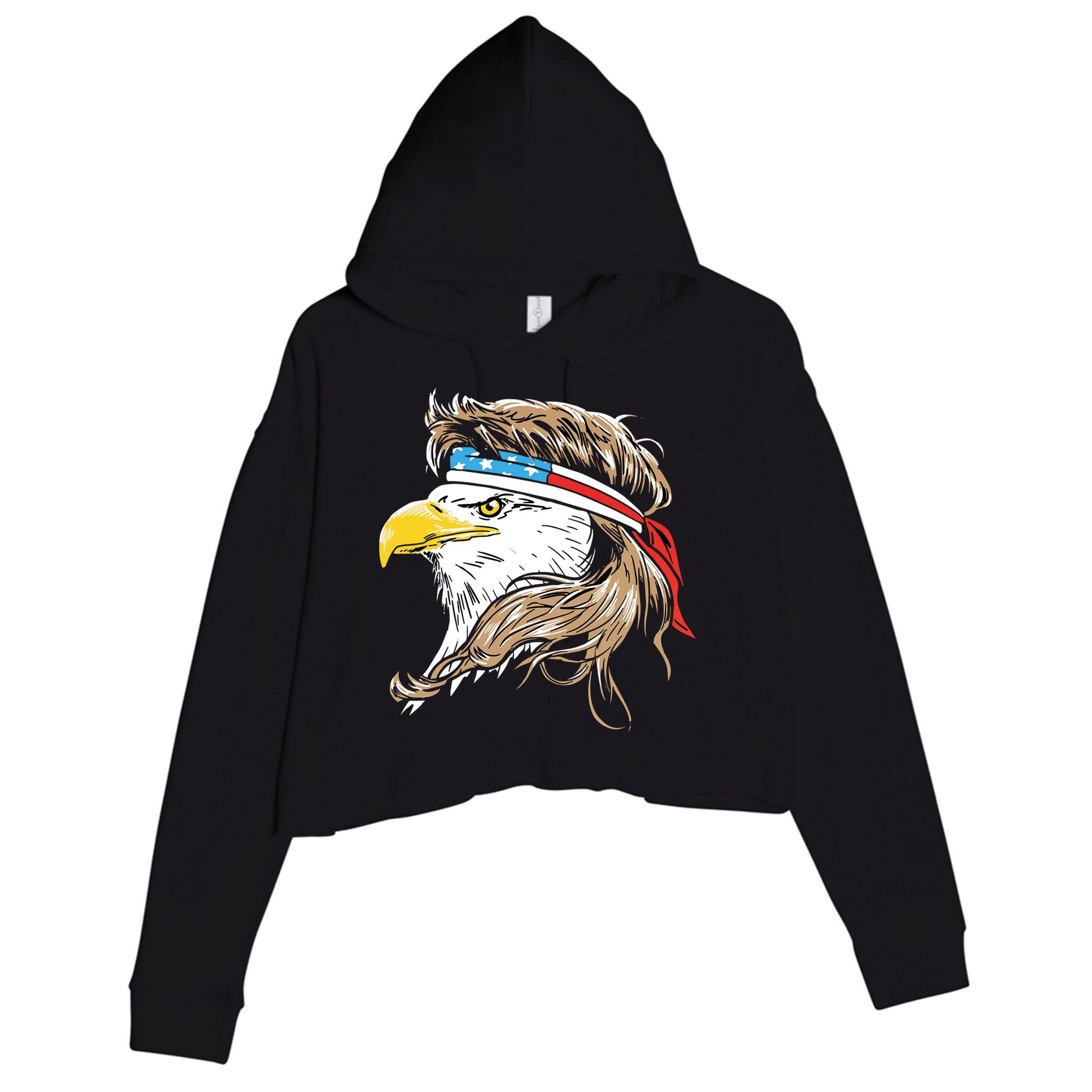Merica Eagle Mullet 4th Of July Crop Fleece Hoodie