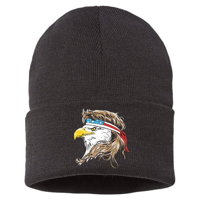 Merica Eagle Mullet 4th Of July Sustainable Knit Beanie