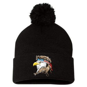 Merica Eagle Mullet 4th Of July Pom Pom 12in Knit Beanie