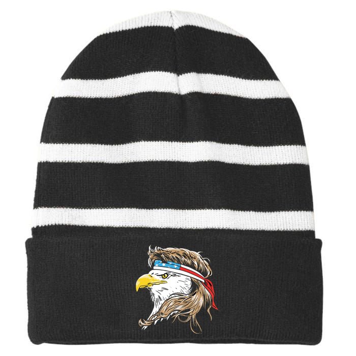 Merica Eagle Mullet 4th Of July Striped Beanie with Solid Band