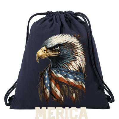 Merica Eagle Mullet 4th of July Wo American Flag USA Drawstring Bag