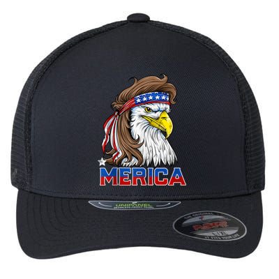 Merica Eagle Mullet 4th Of July Men Women American Flag USA Flexfit Unipanel Trucker Cap