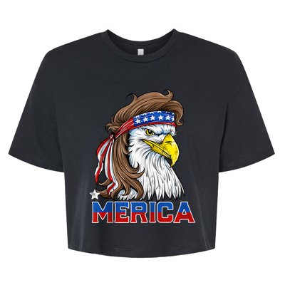 Merica Eagle Mullet 4th Of July Men Women American Flag USA Bella+Canvas Jersey Crop Tee