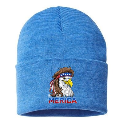 Merica Eagle Mullet 4th Of July Men Women American Flag USA Sustainable Knit Beanie