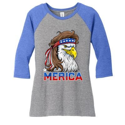 Merica Eagle Mullet 4th Of July Men Women American Flag USA Women's Tri-Blend 3/4-Sleeve Raglan Shirt