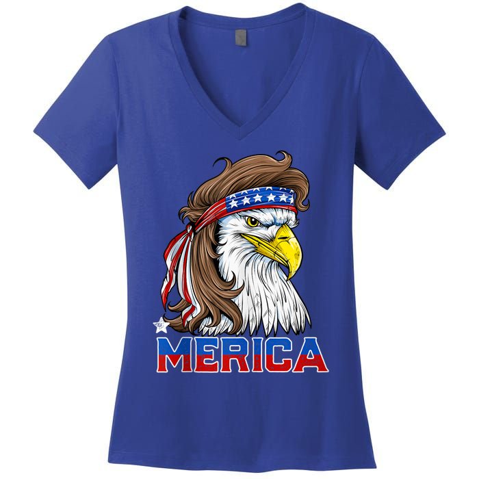 Merica Eagle Mullet 4th Of July Men Women American Flag USA Women's V-Neck T-Shirt