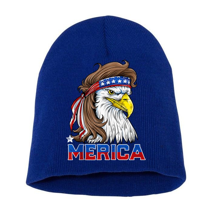 Merica Eagle Mullet 4th Of July Men Women American Flag USA Short Acrylic Beanie