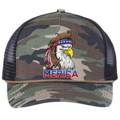 Merica Eagle Mullet 4th Of July Men Women American Flag USA Retro Rope Trucker Hat Cap