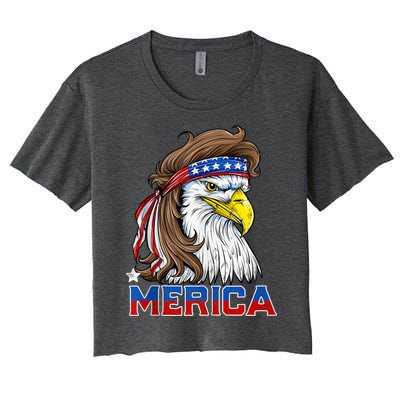 Merica Eagle Mullet 4th Of July Men Women American Flag USA Women's Crop Top Tee