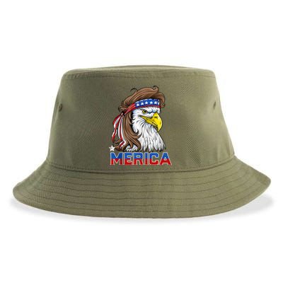 Merica Eagle Mullet 4th Of July Men Women American Flag USA Sustainable Bucket Hat